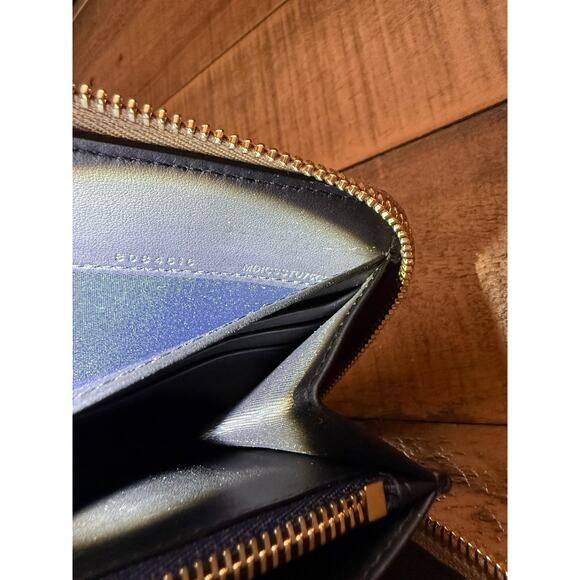 Burberry Wallet Womens Large Zip Around Dark Canvas Blue Check Leather Italy New - Picture 8 of 10